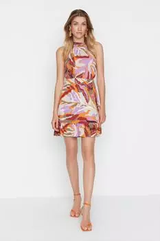 Разноцветное тканое платье с бретелькой на шее Trendyol, разноцветный