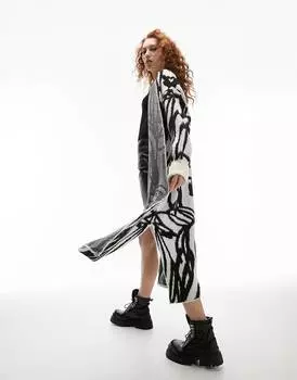 Разноцветное трикотажное длинное карди с принтом Topshop