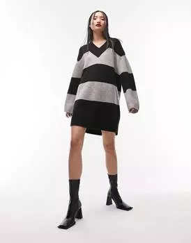 Разноцветное трикотажное платье мини с v-образным вырезом Topshop