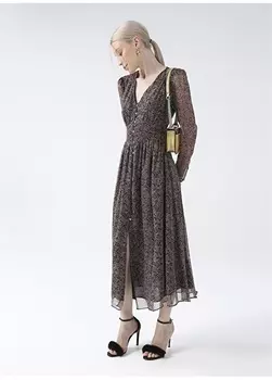 Разноцветное женское платье до щиколотки с V-образным вырезом Fabrika