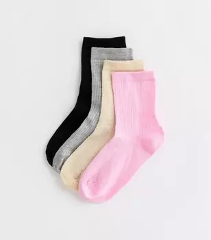 Разноцветные 4 пары носков в рубчик New Look, светло-серый