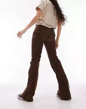 Разноцветные брюки-клеш с леопардовым принтом и низкой посадкой Topshop