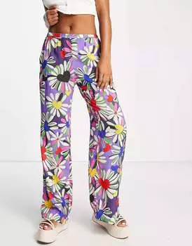 Разноцветные брюки в стиле ретро с цветочным принтом Weekday Harper