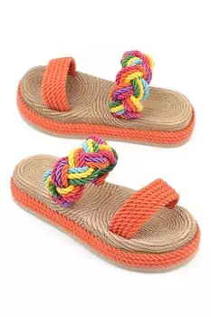 Разноцветные оранжевые женские тапочки Capone на танкетке со шнурками Capone Outfitters, разноцветный