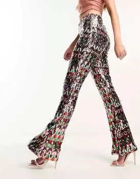 Разноцветные расклешенные брюки с пайетками Jaded Rose