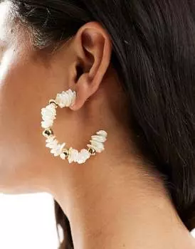 Разноцветные серьги-кольца ASOS DESIGN 45 мм с искусственной жемчужиной и золотыми шариками