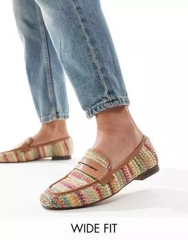Разноцветные узкие лоферы из рафии ASOS DESIGN Wide Fit Maddox