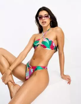Разноцветный бикини-топ с завязками спереди ASOS DESIGN и ярким абстрактным принтом