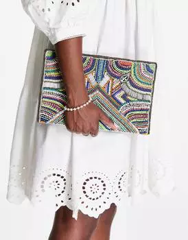 Разноцветный клатч с яркими бусинами ASOS DESIGN