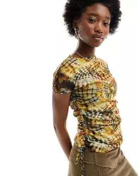 Разноцветный клетчатый топ с абстрактными рукавами COLLUSION