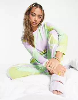 Разноцветный комплект из вискозы с абстрактным рисунком ASOS DESIGN lounge