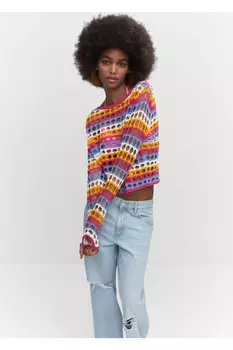 Разноцветный кружевной свитер Mango, оранжевый