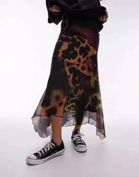 Разноцветный носовой платок Topshop с размытым животным цветочным принтом на подоле