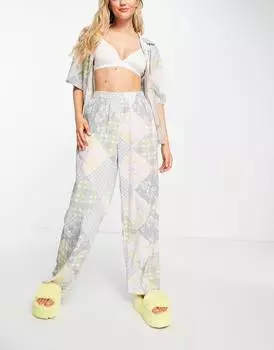 Разноцветный пижамный комплект из рубашки и брюк Topshop в стиле пэчворк с цветочным принтом