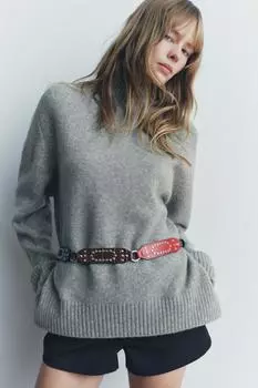 Разноцветный ремень с заклёпками ZARA, черный