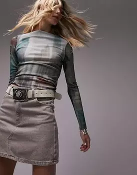 Разноцветный сетчатый топ с длинными рукавами Topshop City Landscape
