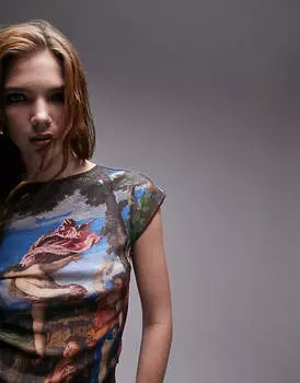 Разноцветный сетчатый топ с короткими рукавами и рукавами Topshop National Gallery Titian Bacchus and Ariadne