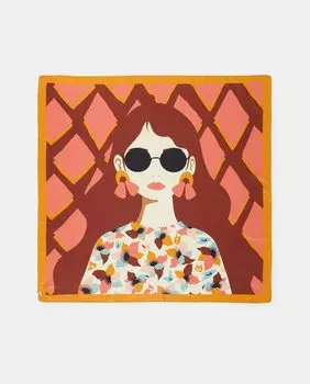 Разноцветный шарф с принтом и розовой рамкой Jo & Mr. Joe, мультиколор