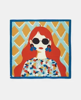 Разноцветный шарф с принтом и синей рамкой Jo & Mr. Joe, мультиколор