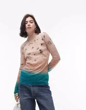 Разноцветный топ с длинными рукавами и принтом Topshop