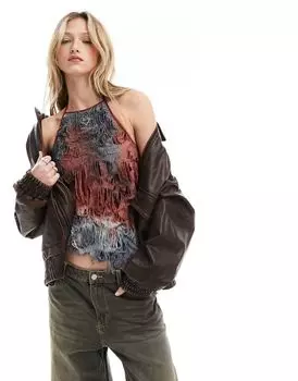 Разноцветный топ с короткими рукавами из фактурной ткани COLLUSUON Collusion