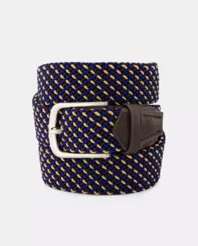 Разноцветный трубчатый эластичный плетеный ремень и коричневые кожаные носки Leyva, синий