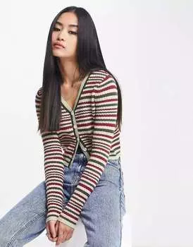 Разноцветный укороченный вязаный топ в полоску с v-образным вырезом Urban Revivo