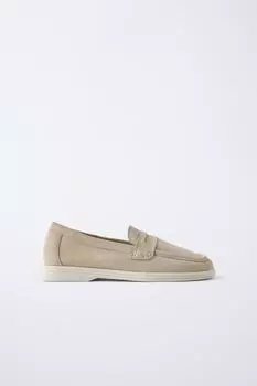 Разрезанные замшевые туфли ZARA, бежевый