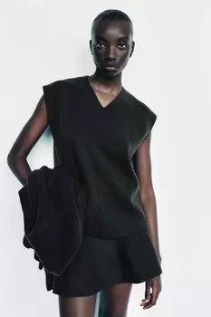 Разрезной топ ZARA, темно-коричневый