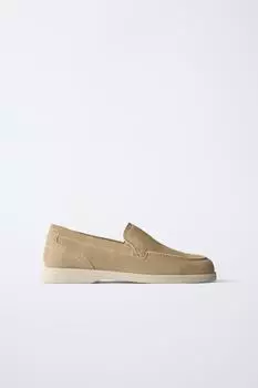 Разрезные замшевые палубные туфли ZARA, цвет Sand Brown