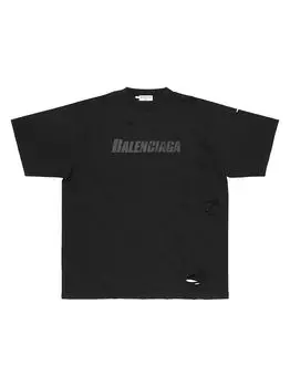 Разрушенная футболка Boxy Fit Balenciaga, черный