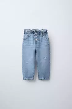 Разрывные мешковатые джинсы ZARA, светло-голубой