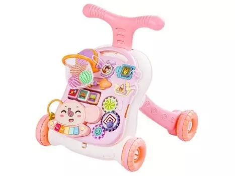 Развивающие ходунки, Музыкальный толкатель, Бело-розовый столик. DK