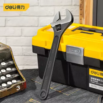 Разводной ключ Deli, процесс чернения, утолщенный корпус ключа, радиевая гравировка, универсальный разводной ключ, инструмент для ремонта, разводной ключ, 12-дюймовый черный ключ DL012H