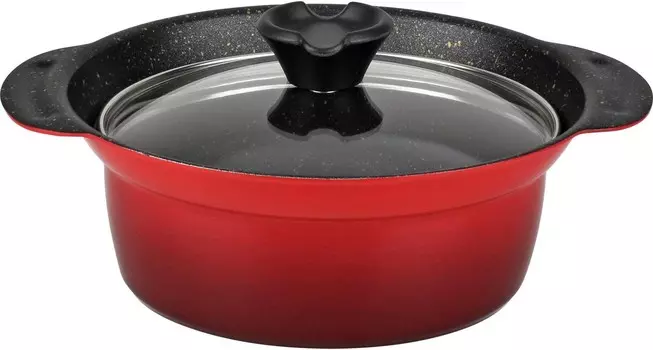 RB-1672 Мраморное покрытие, настольная кастрюля, легче и прочнее глиняного горшка, 6,3 дюйма (16 см), № 5, для 1 человека, совместимость с индукцией и газом, стеклянная крышка в комплекте, красная длина WAHEI FREIZ, Red