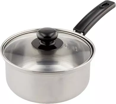 RB-1855 Кастрюля для одной руки из нержавеющей стали, 6,3 дюйма (16 см), стеклянная крышка в комплекте, для медленного тушения, совместима с индукцией и газом, варка, посуда WAHEI FREIZ, Stainless