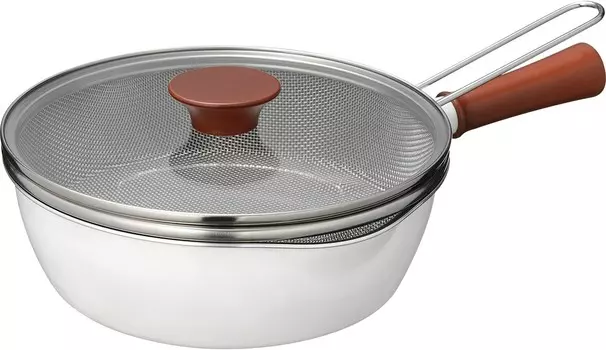 RB-2166 Универсальная сковорода, 7-в-1, 9,4 дюйма (24 см), сито в комплекте, крышка в комплекте, выпекание, варка, приготовление на пару, жарка, слив, совместимость с индукционной и газовой печью, Toumai Dolce WAHEI FREIZ, White