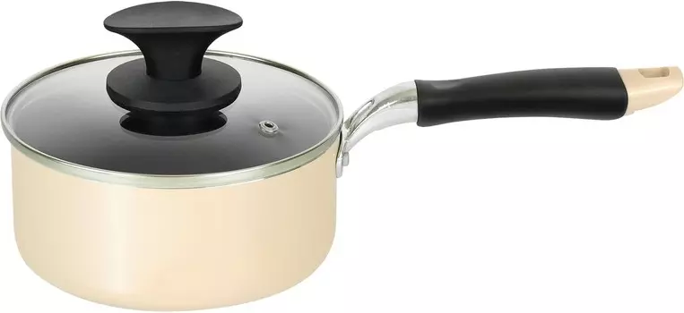 RB-2696 Кастрюля с одной ручкой и крышкой, 6,3 дюйма (16 см), совместима с индукционными и газовыми плитами, обработка фторсодержащей смолой WAHEI FREIZ, Ivory