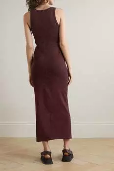 RE/DONE Платье макси из эластичного хлопкового джерси в рубчик, бургундия