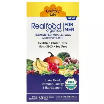 Realfood Organics, Мультивитамины для мужчин, 60 таблеток, которые легко глотать Country Life