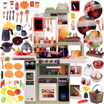 Реалистичная большая кухня, 88 предметов, звуковой свет с кипящим паром и водой ZA4666 Inna marka
