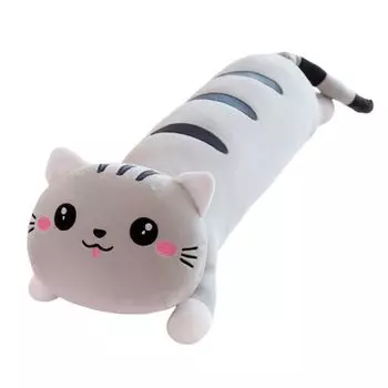 Реалистичная длинная плюшевая игрушка-подушка с изображением кота, мягкие игрушки, подарки для детей, домашний сон, 90 см (серый) yozhiqu