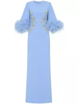 Rebecca Vallance платье Juliana с вышивкой и перьями на манжетах, синий