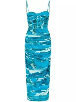 Rebecca Vallance платье миди Marine с графичным принтом и драпировкой, синий