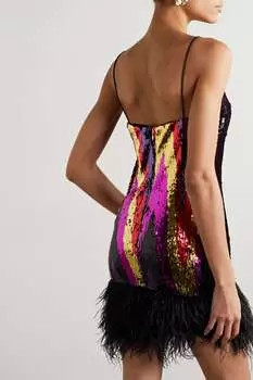 REBECCA VALLANCE платье мини Kaia из тюля с пайетками и отделкой перьями, фиолетовый