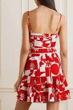 REBECCA VALLANCE Платье мини с принтом Barcelona и поясом из смесового льна, красный