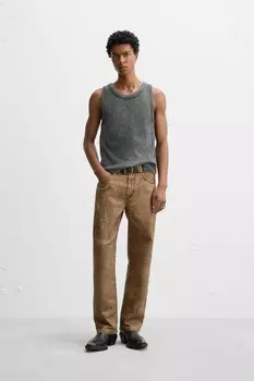 Ребричная майка ZARA, темный антрацит