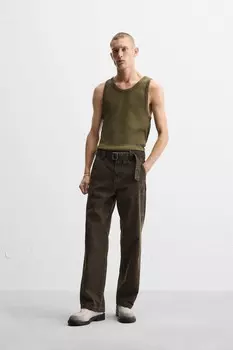 Ребричная майка ZARA, темный хаки