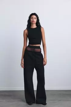 Ребричный топ с открытой спиной ZARA, черный