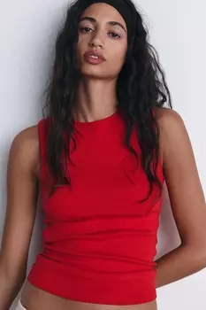 Ребричный топ с открытой спиной ZARA, красный